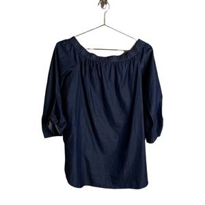Tibi Off the Shoulder Peasant Chambray Top Women's Size 0‎ Blue Tie Sleeve
